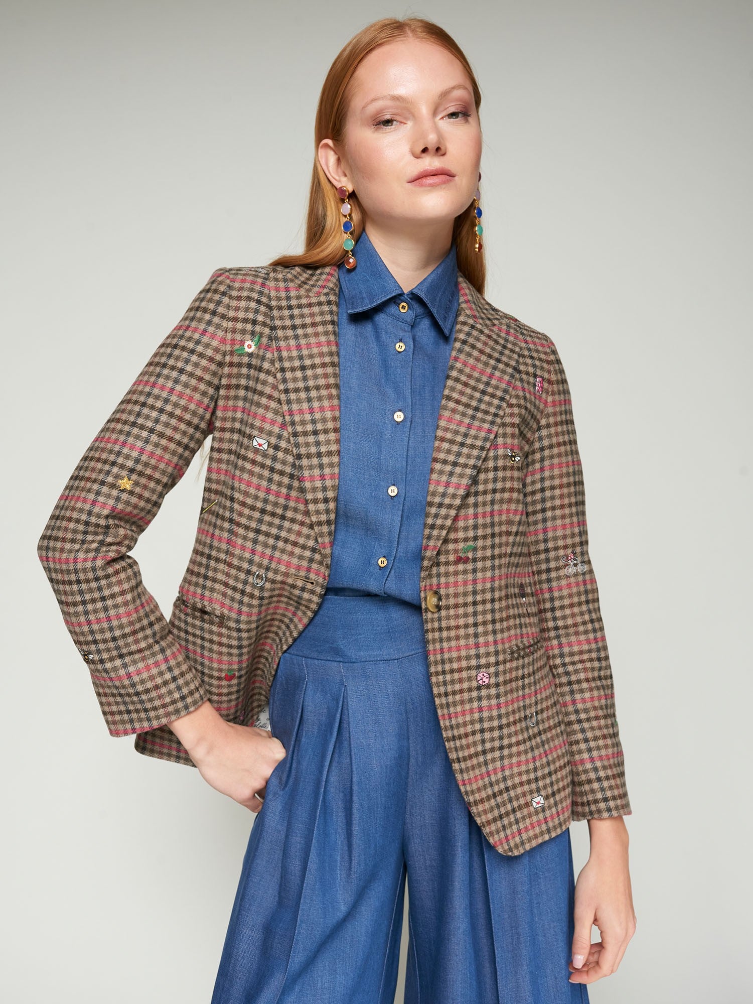 Vilagallo Houndstooth Jacket with Mini Embroideries
