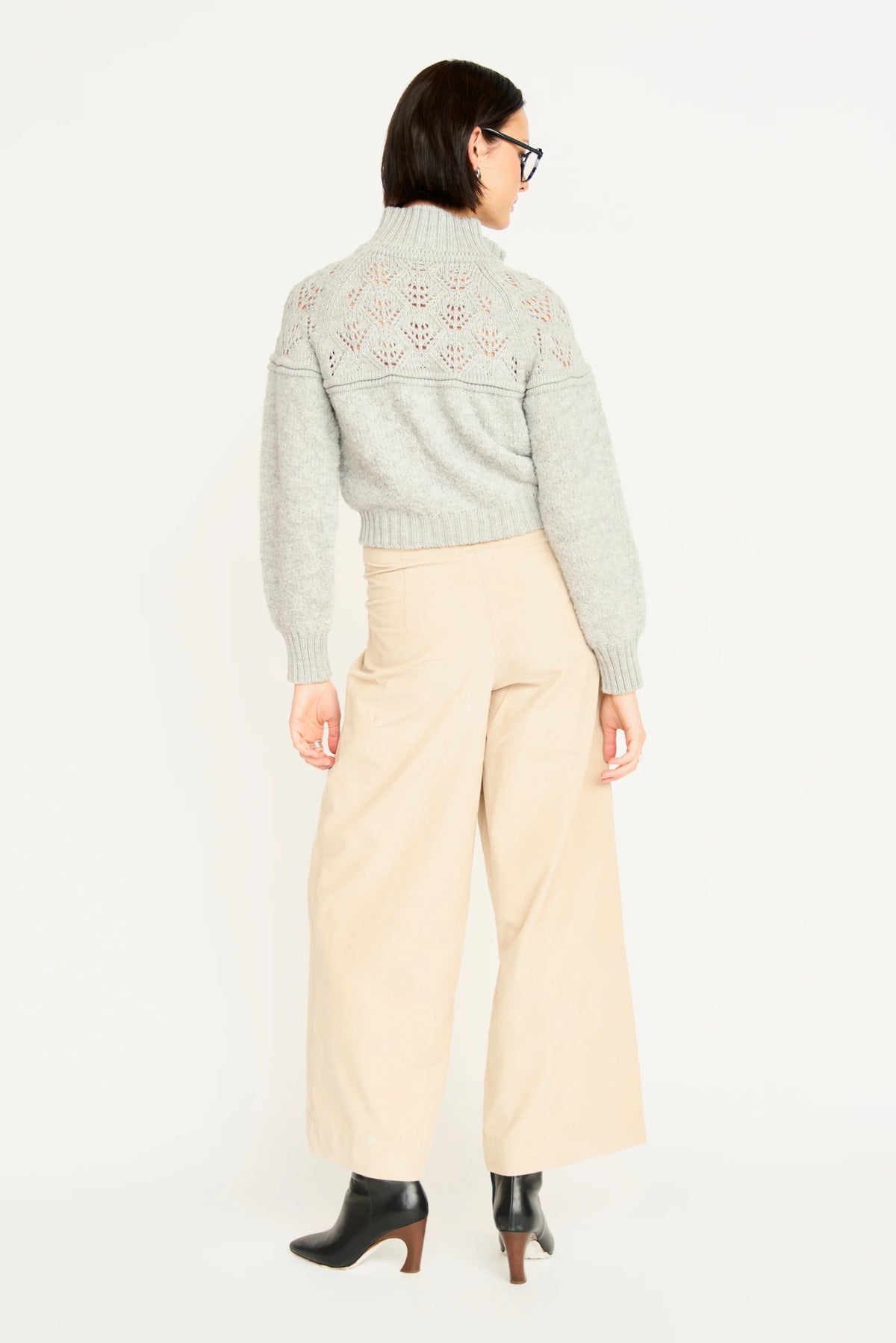 Klosters Pointelle Knit Half Zip in Feather
