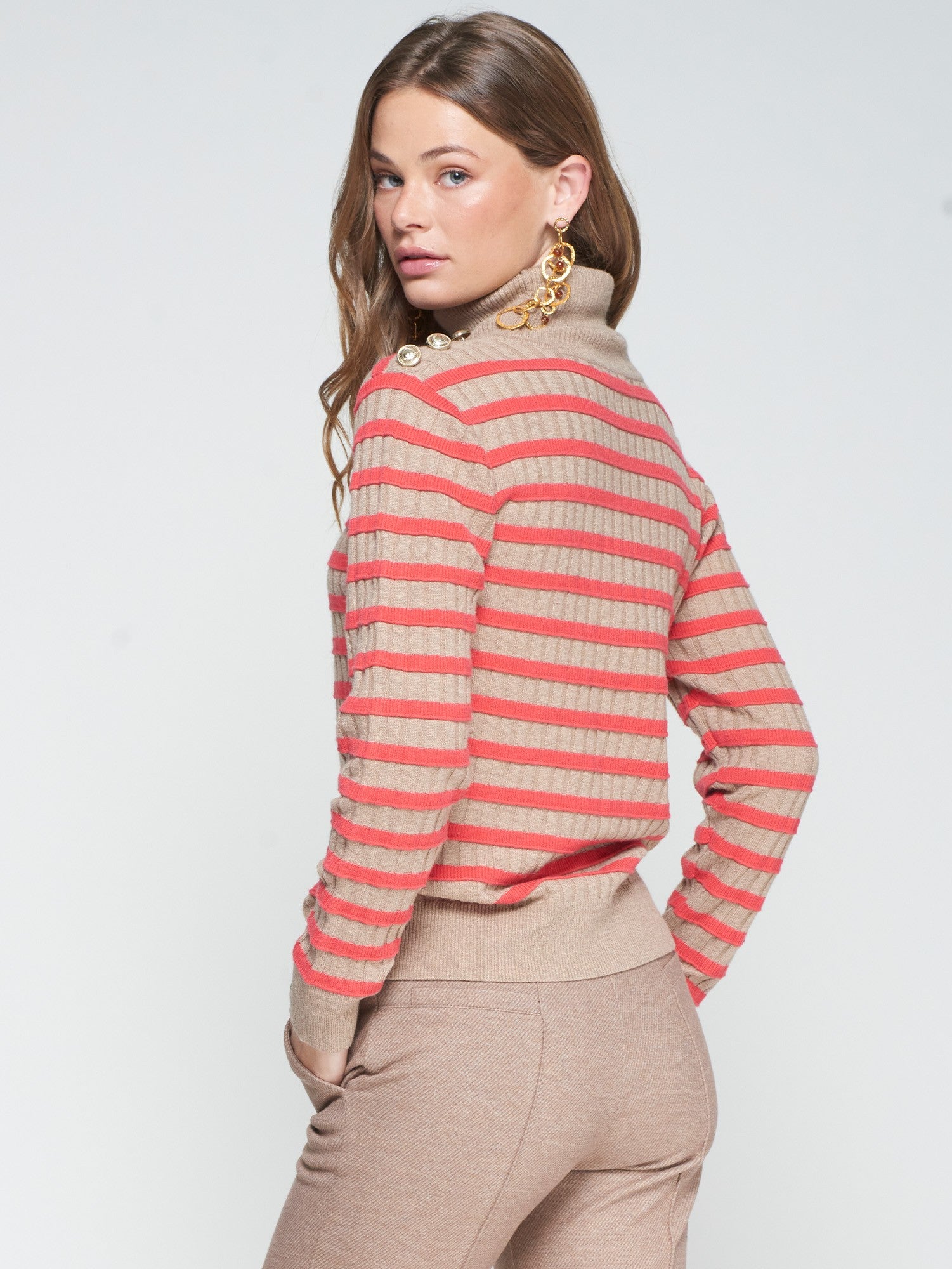 Vilagallo Button Shoulder Turtleneck