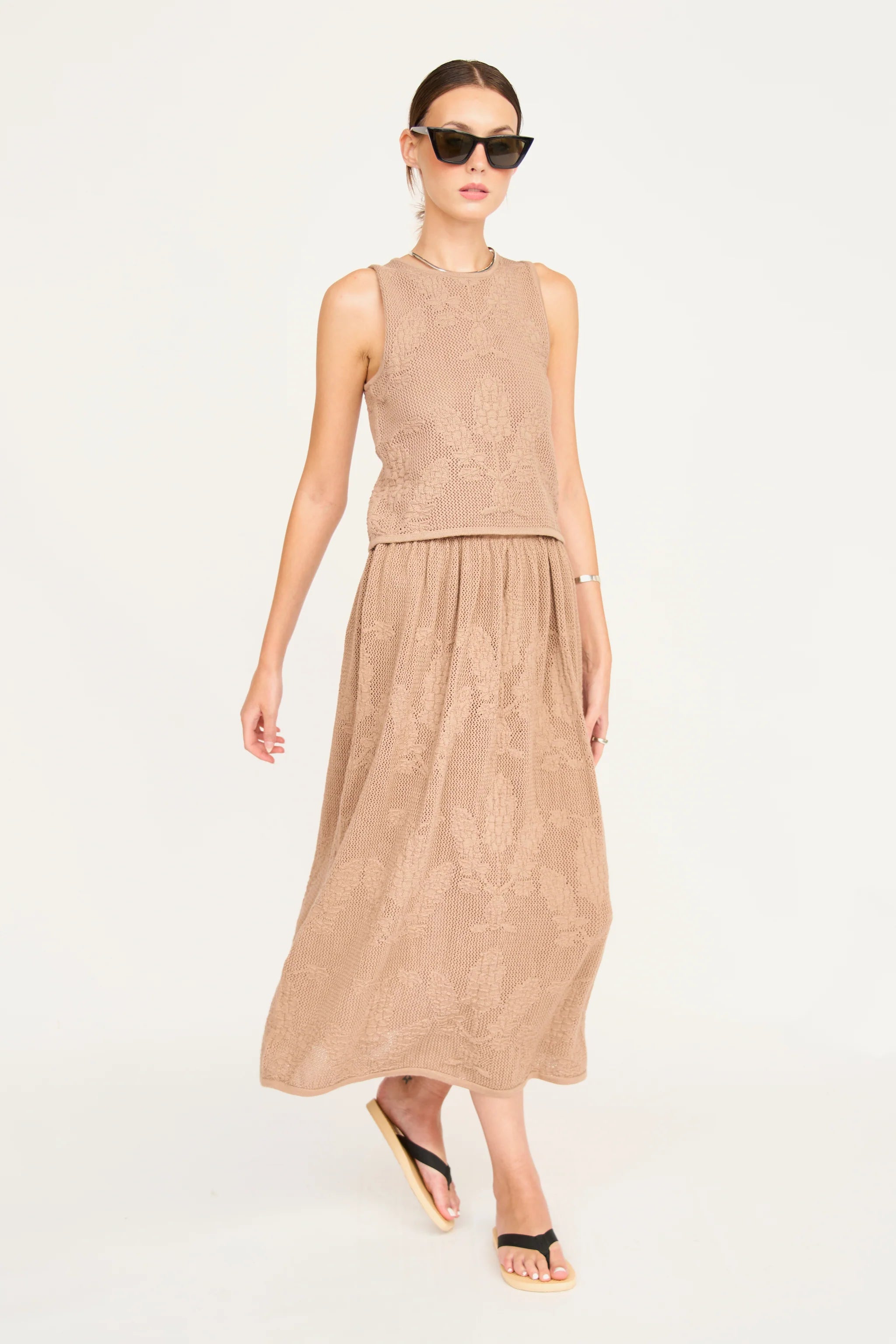 Verona Floral Knit Skirt in Biscuit