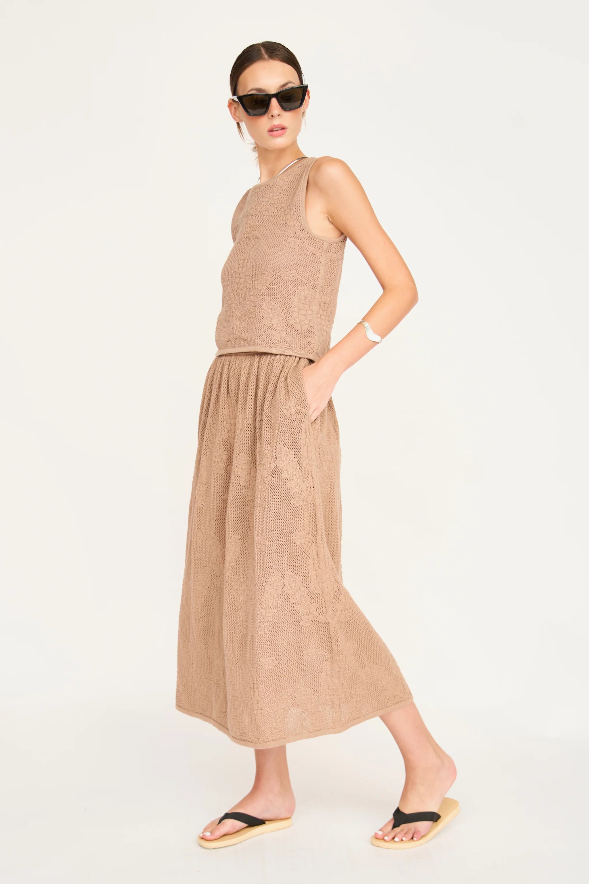 Verona Floral Knit Skirt in Biscuit