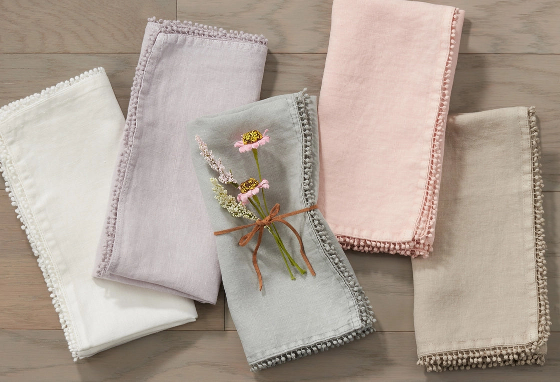 Pom-Pom Border Linen Napkins
