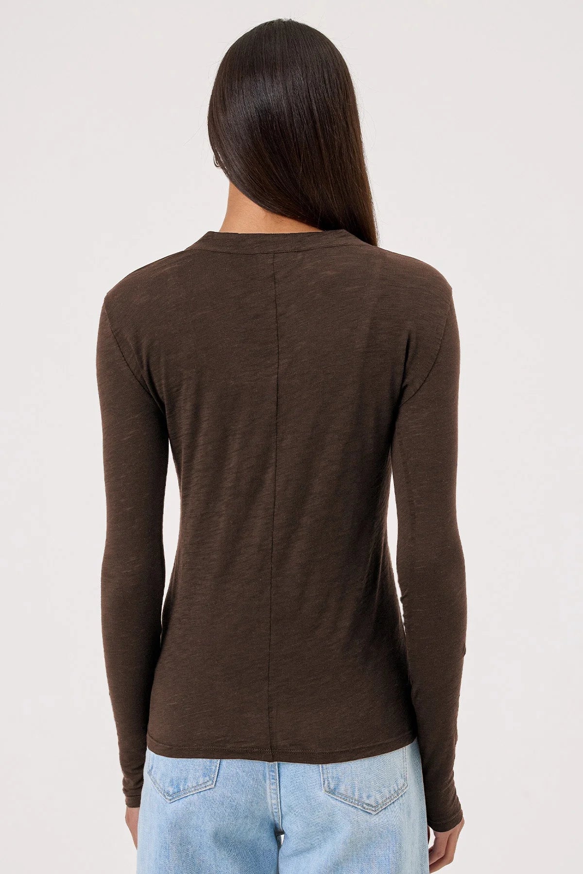 Serenity Long Sleeve V Neck Tee in Coffee