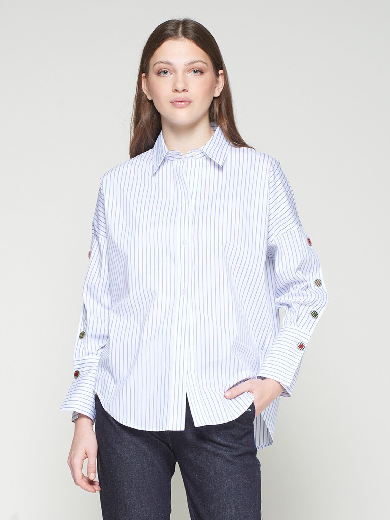Vilagallo Mikaela Pinstripe Button Down Shirt