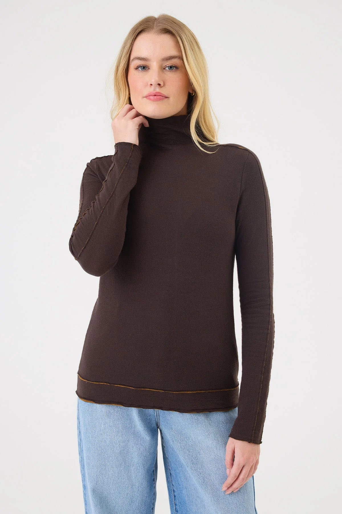 Stella Funnel Neck Pullover in Coffee Bronze