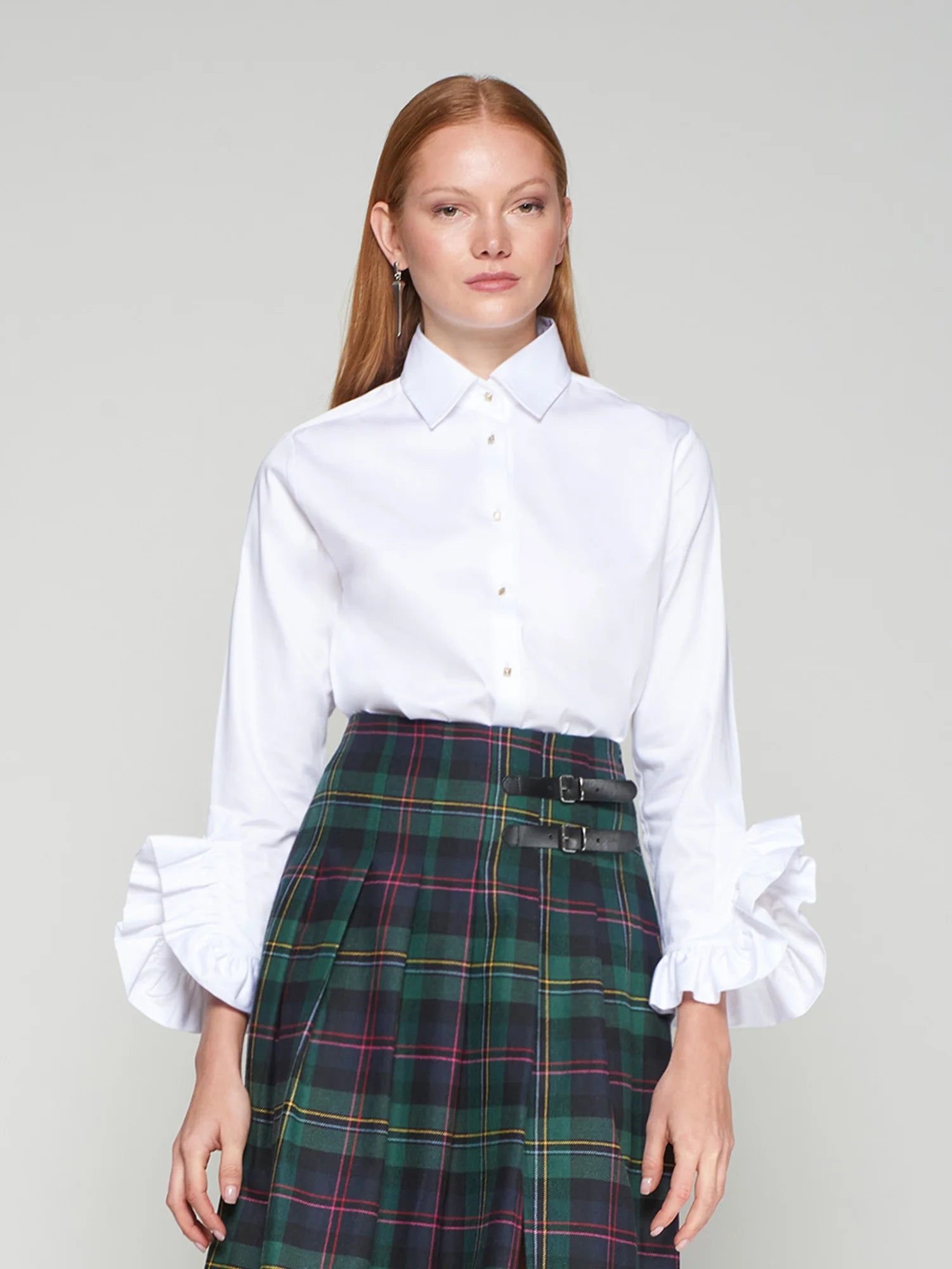 Vilagallo White Ruffle Cuff Shirt