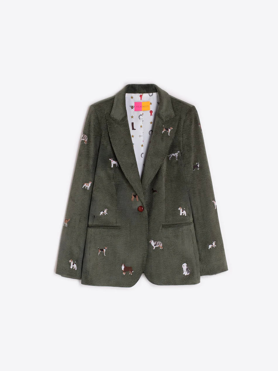 Vilagallo Embroidered Dog Corduroy Blazer