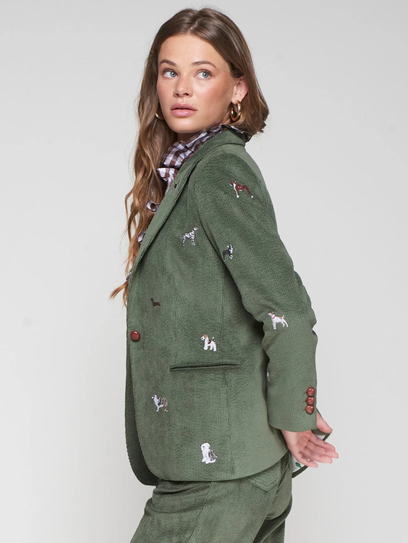 Vilagallo Embroidered Dog Corduroy Blazer