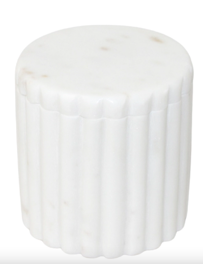 White Marble Canister with Grooving