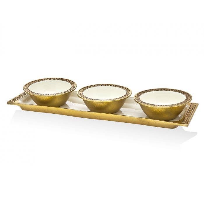 Greek Key 3 Relish Server on Tray
