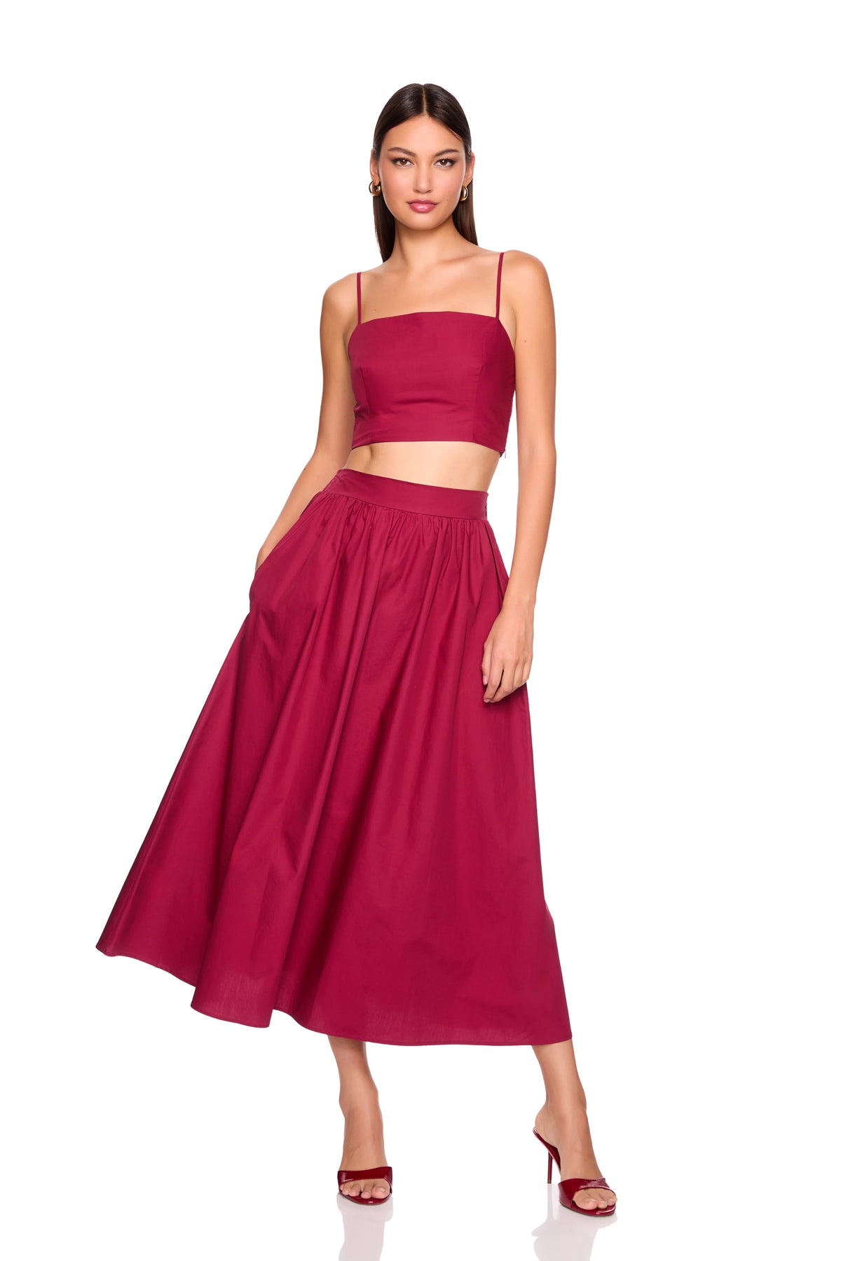 Poplin Midi Skirt in Beaujolais