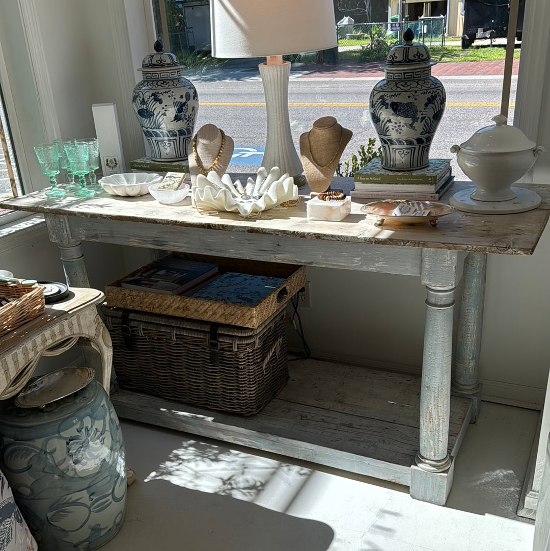 Antique Rustic Column Console Table