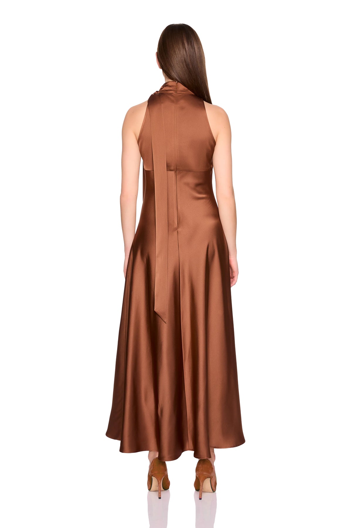 Satin Mock Neck With Long Tie Dress