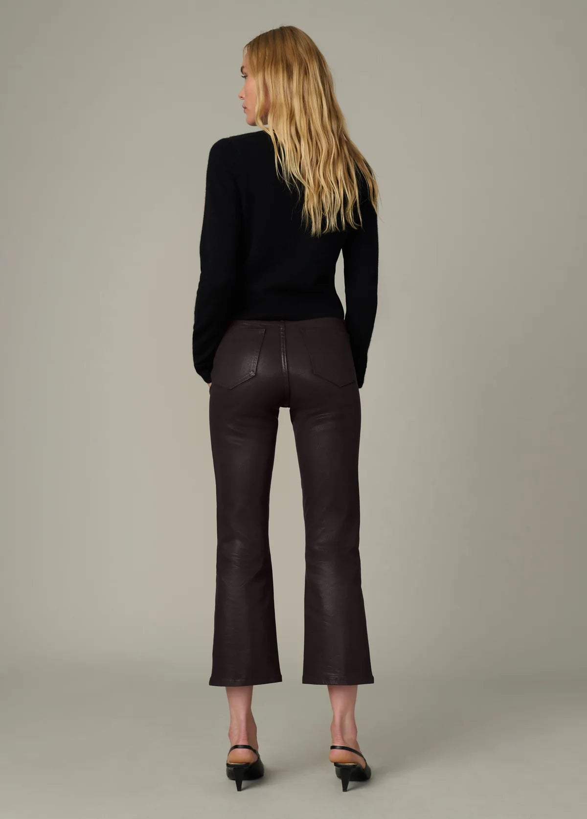 The Callie Cropped Bootcut in Coated Dark Chocolate