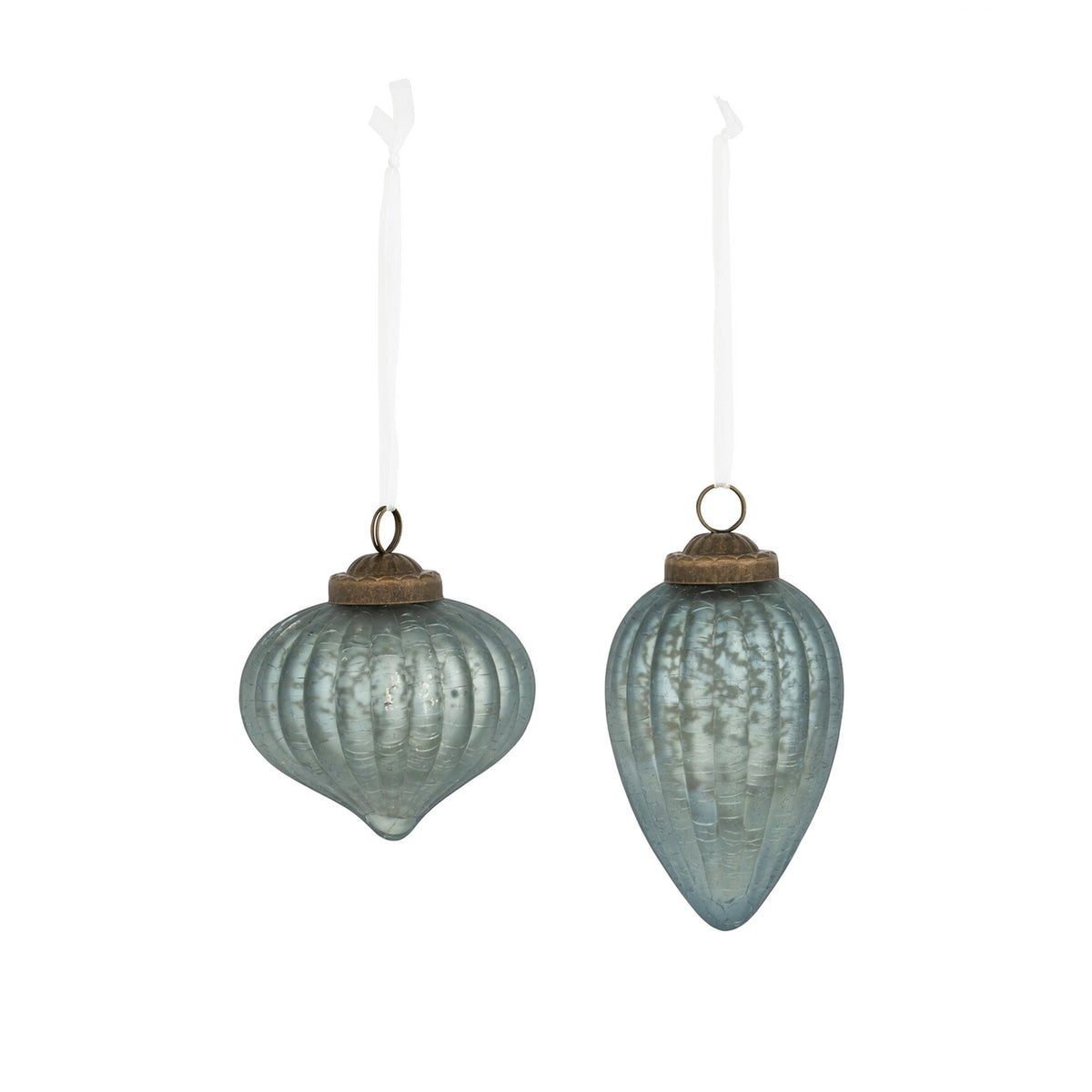Antique Blue Striated Glass Drop Ornament