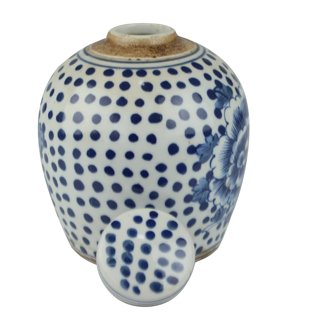 Blue And White Tiny Lid Mini Jar Peony Dots