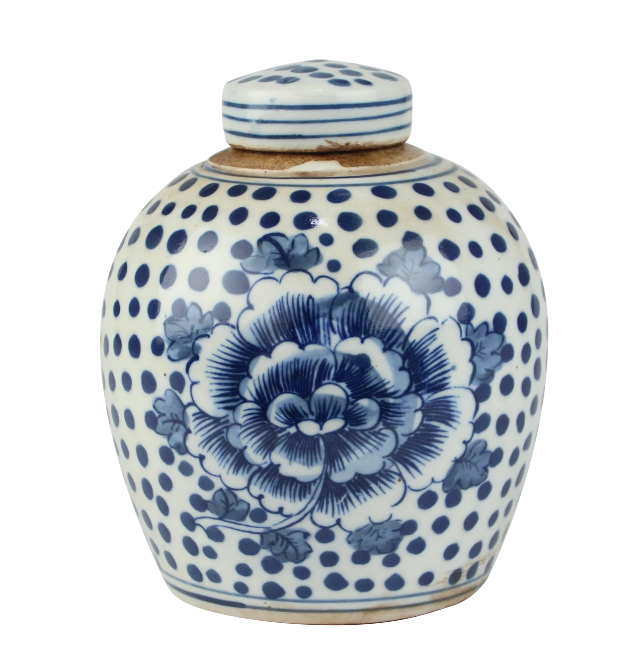 Blue And White Tiny Lid Mini Jar Peony Dots