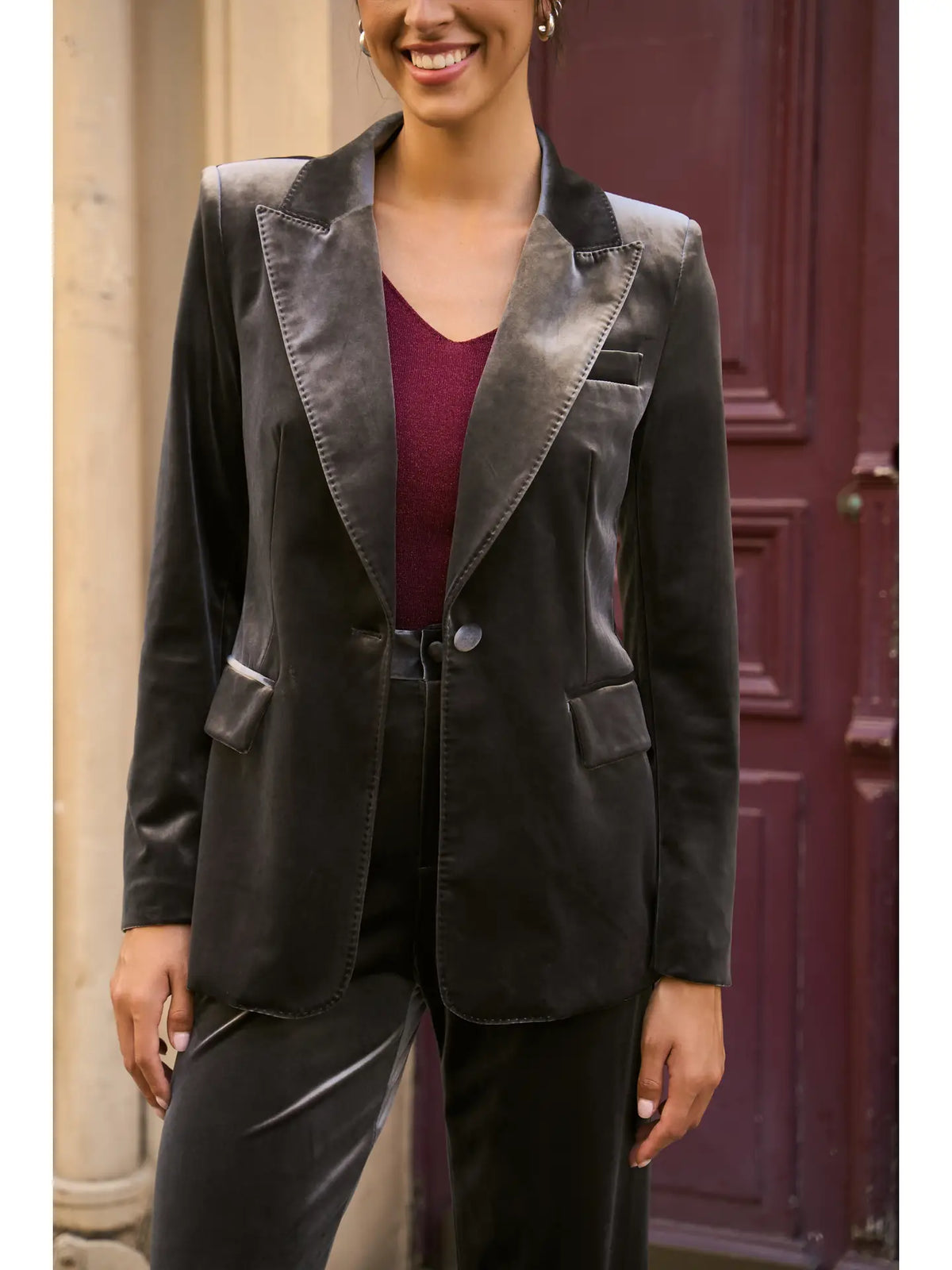 Ganny Tailored Jacket in Grey Velvet