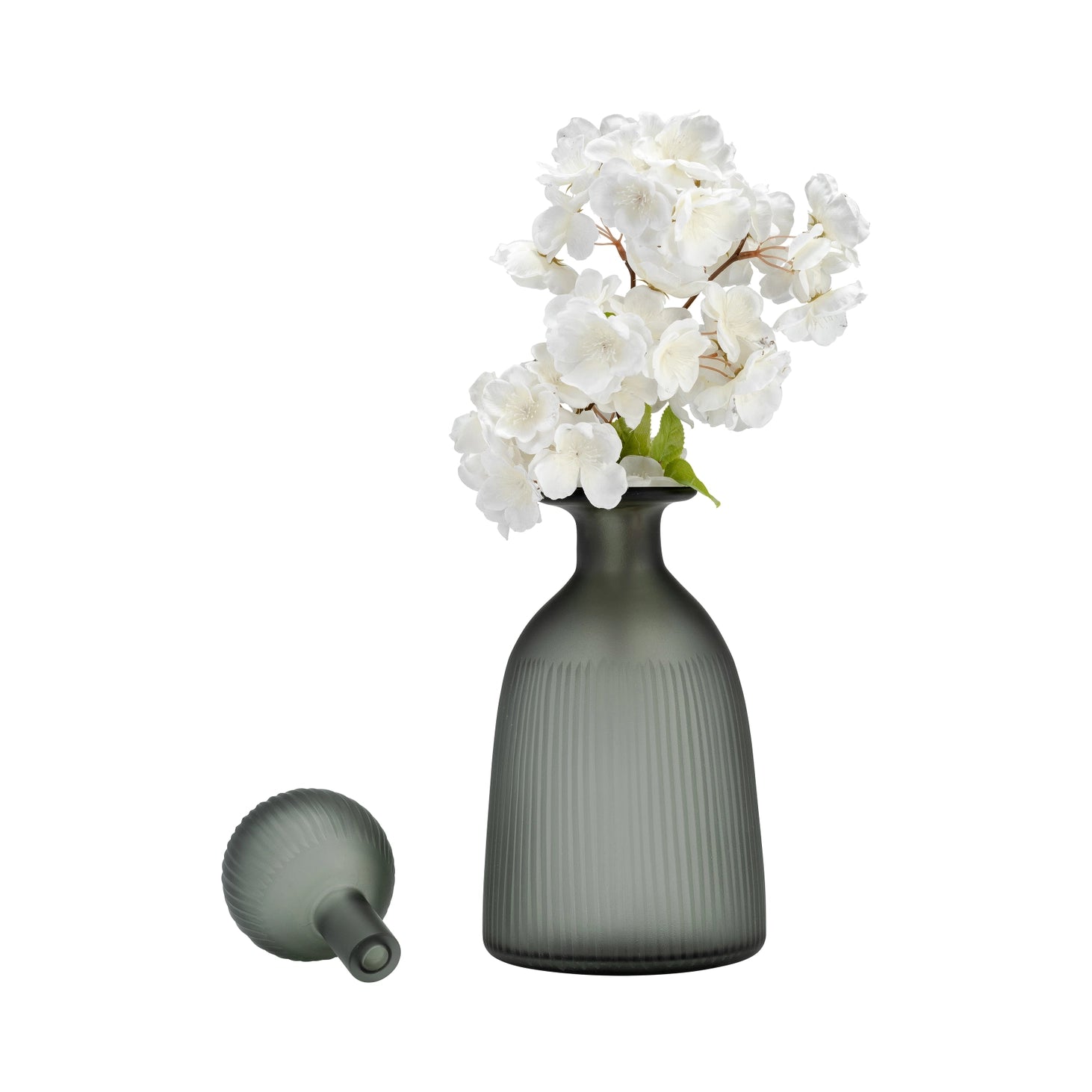 Glass Vertical Ribbed Round Lid Vase