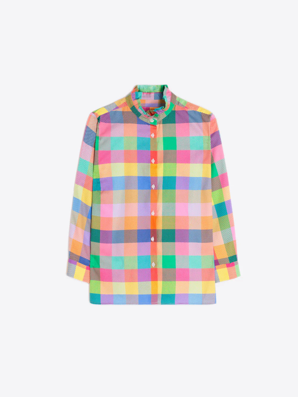 Multicolor Gingham Shirt with Ruffle Neck