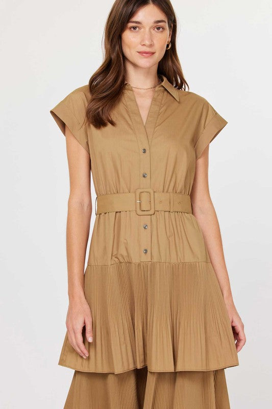 Button Down Tiered Midi Dress