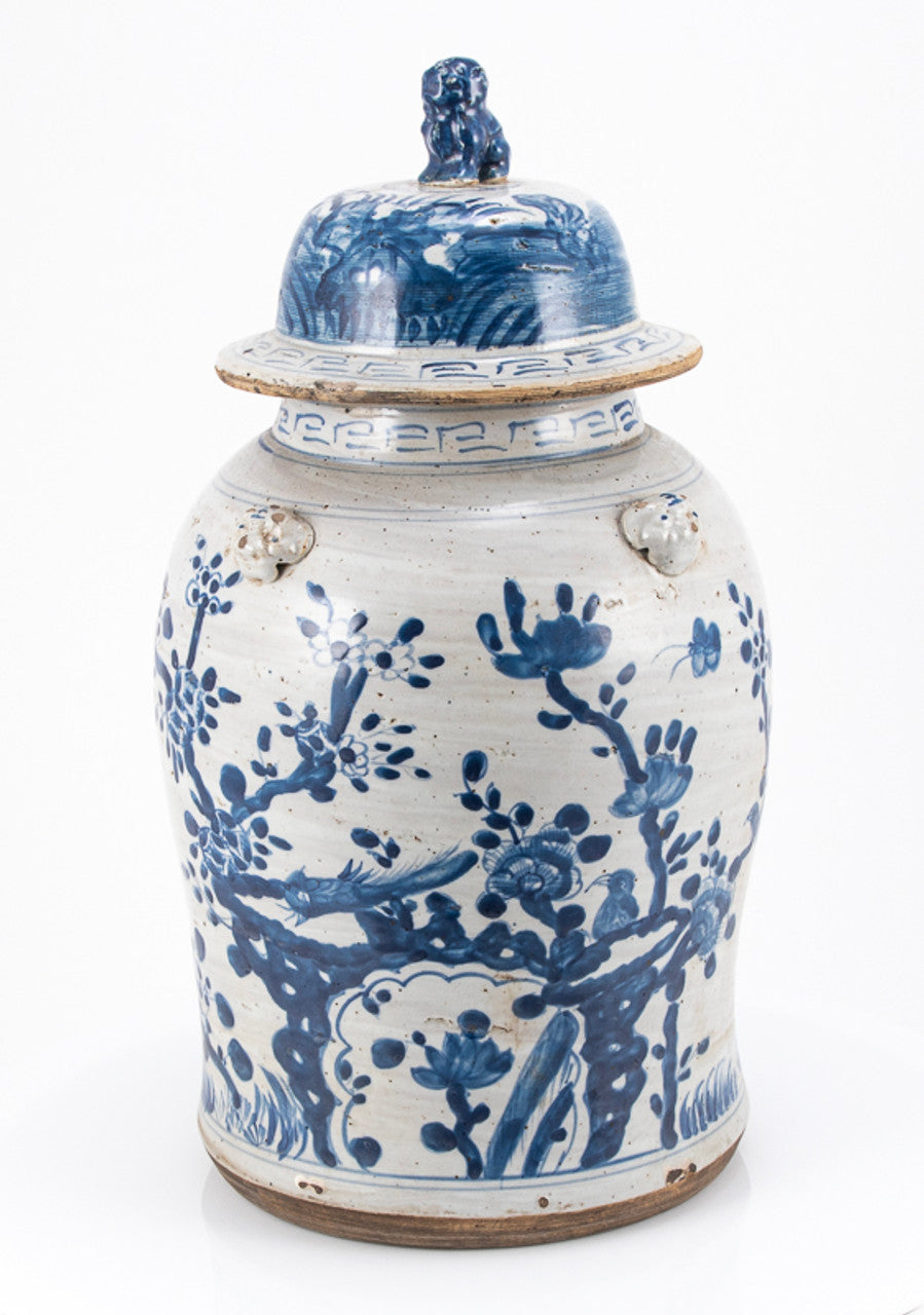 Small Vintage Temple Jar Plum Lily Pad Motif