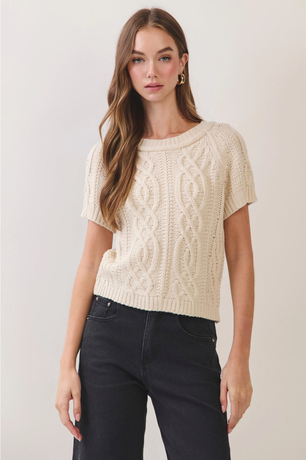 Cable Knit Short Sleeve Sweater