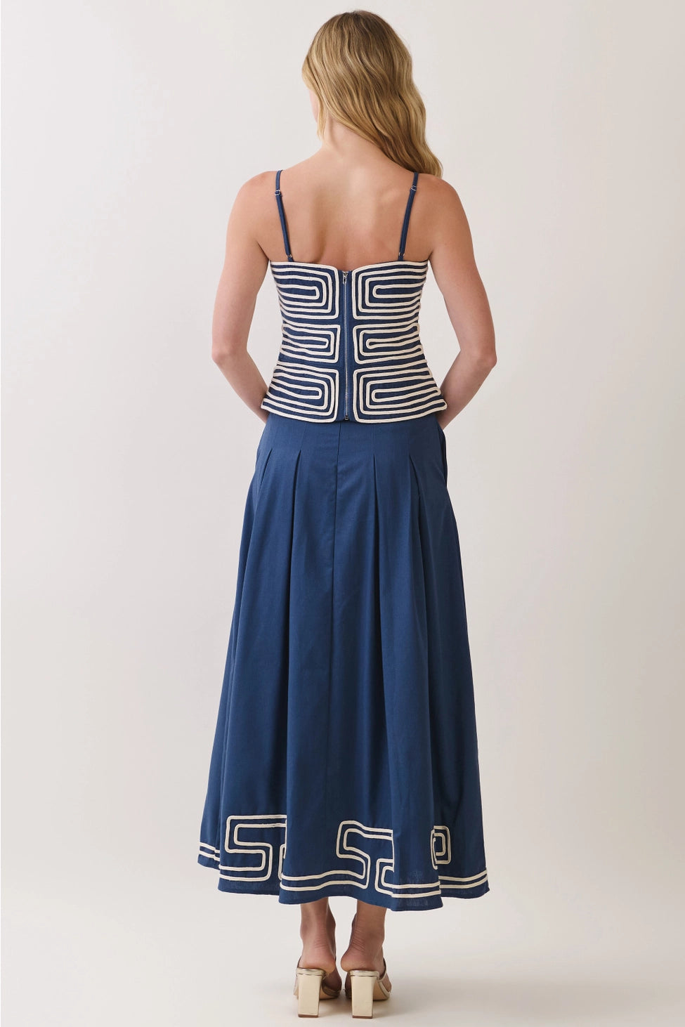 Embroidered Pleated Maxi Skirt