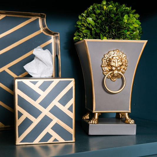 Lion Fluted Square Cachepot Planter