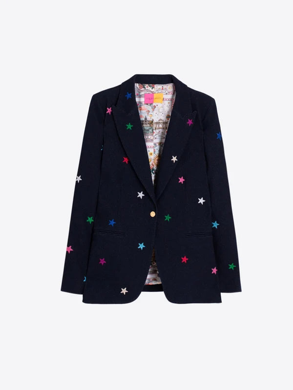 Vilagallo Navy Embroidered Stars Blazer