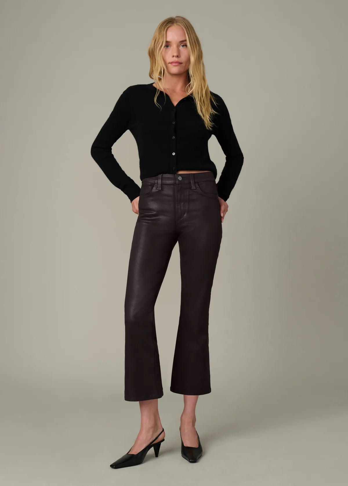 The Callie Cropped Bootcut in Coated Dark Chocolate