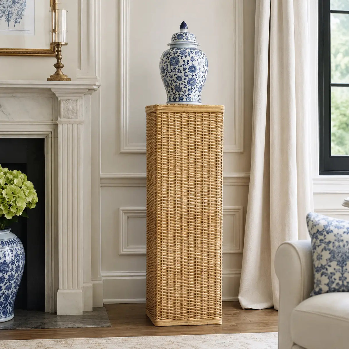Square Wicker Urn and Pedestal