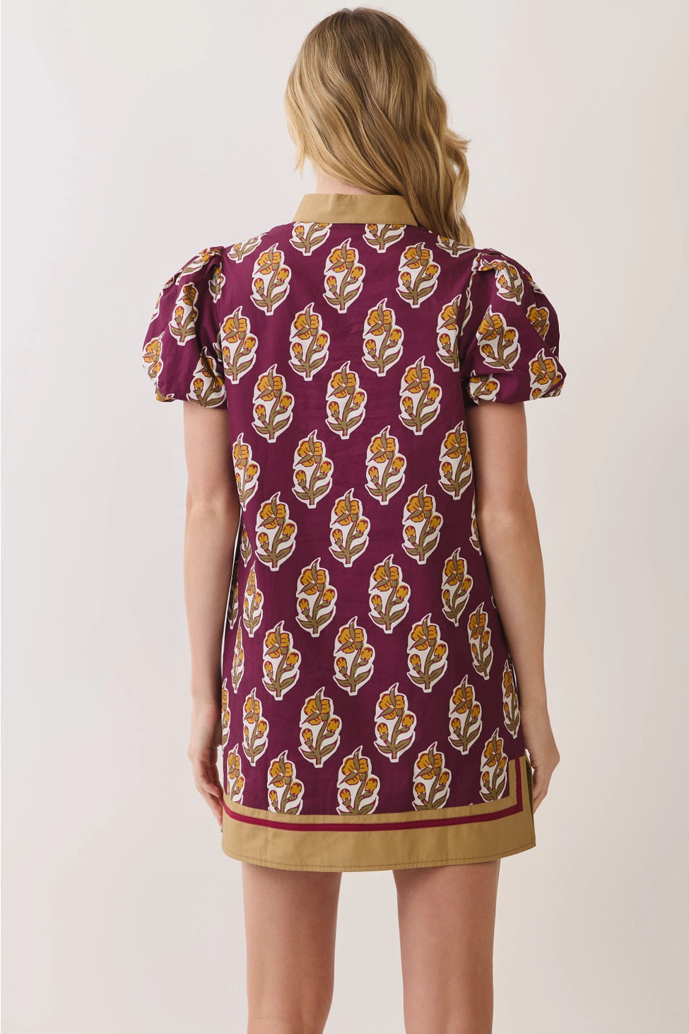 Floral Border Print Puff Sleeve Mini Dress