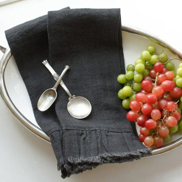 Provence Tumbled Linen Towel in Black