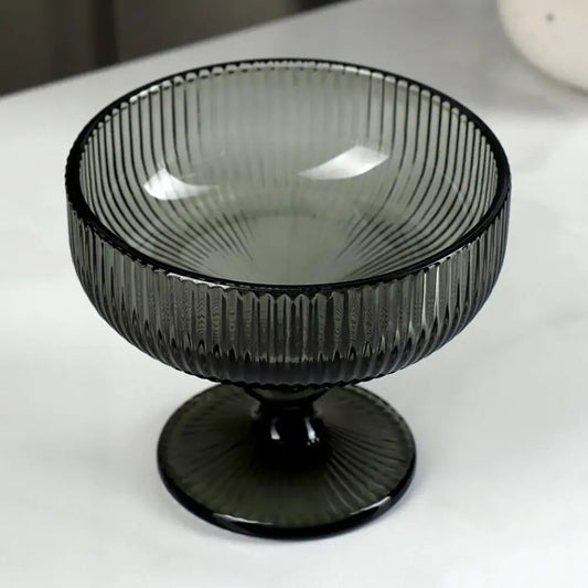 Smokey Gray Glass Dessert/Ice Cream Bowl with Lines