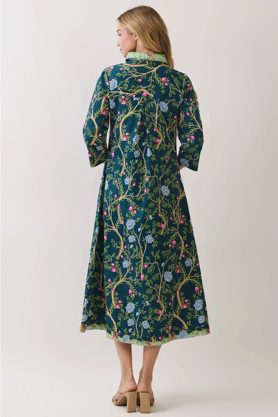 Botanical Print Button Front Midi Dress