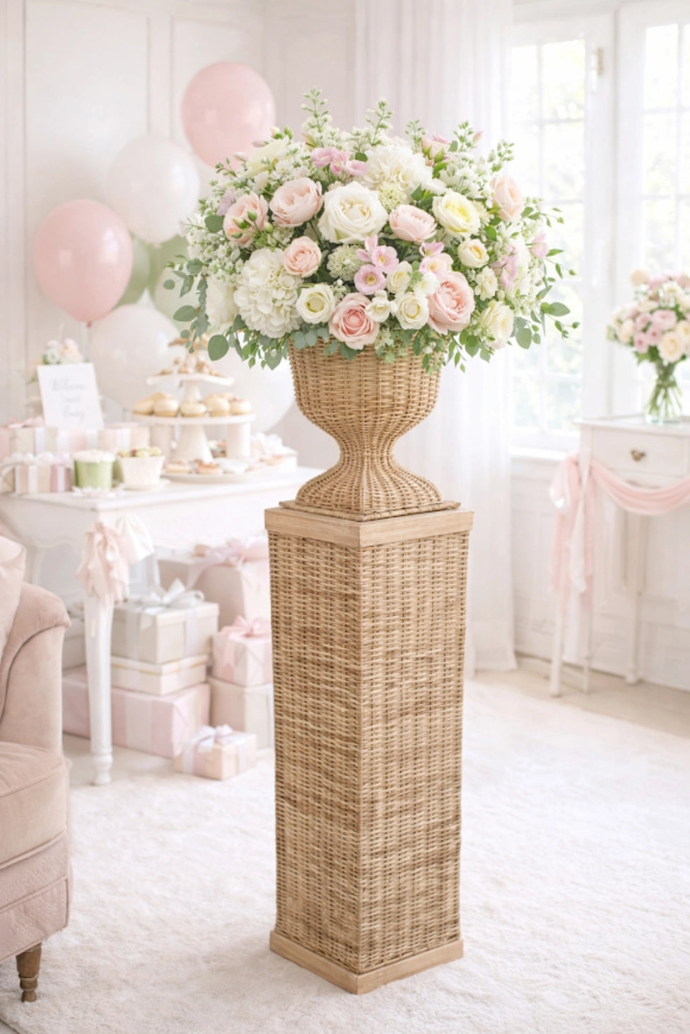 Square Wicker Urn and Pedestal