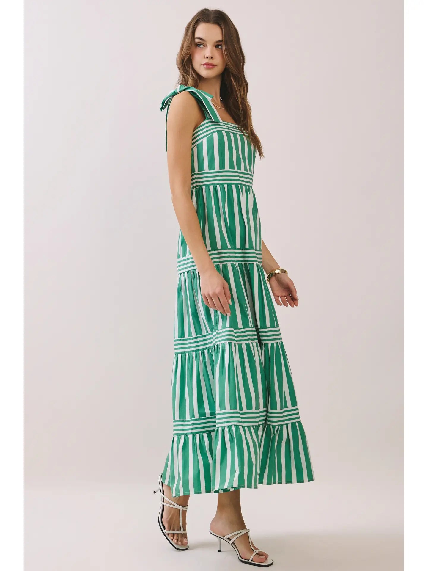 Striped Tie Shoulder Maxi Dress