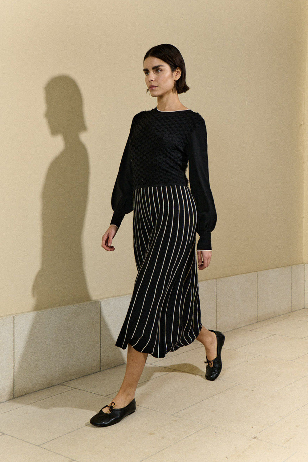 Midi Radial Knit Skirt