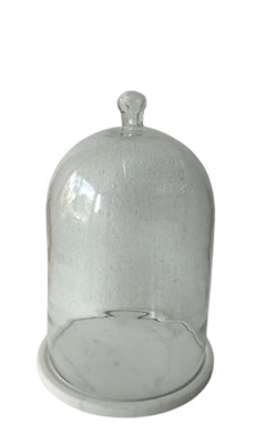 Lg. Glass Bell Jar w/ White Marble Base 10"