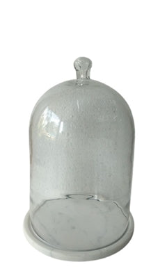 Large Glass Bell Jar w/ White Marble Base 10"