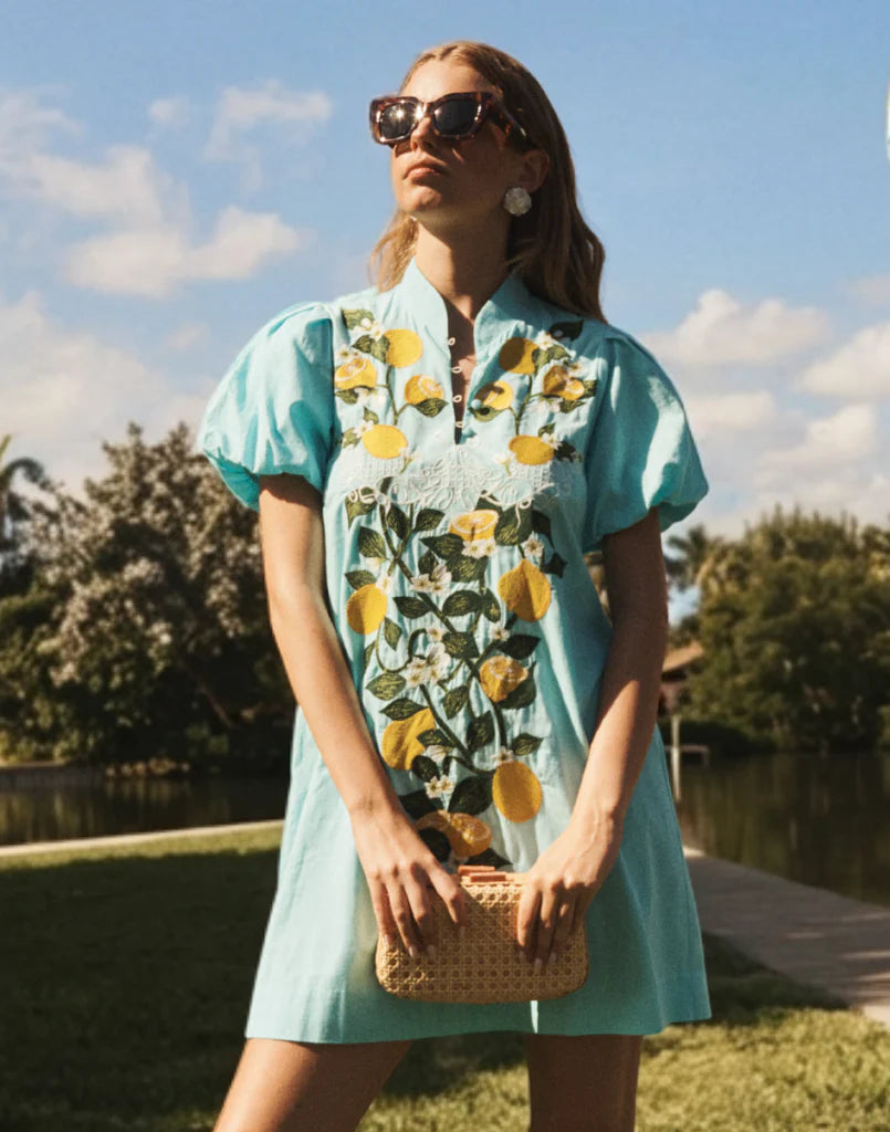 Elliana Barong Mini Dress in Sorrento Citrus