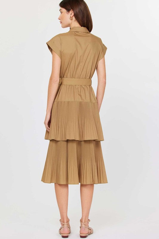 Button Down Tiered Midi Dress