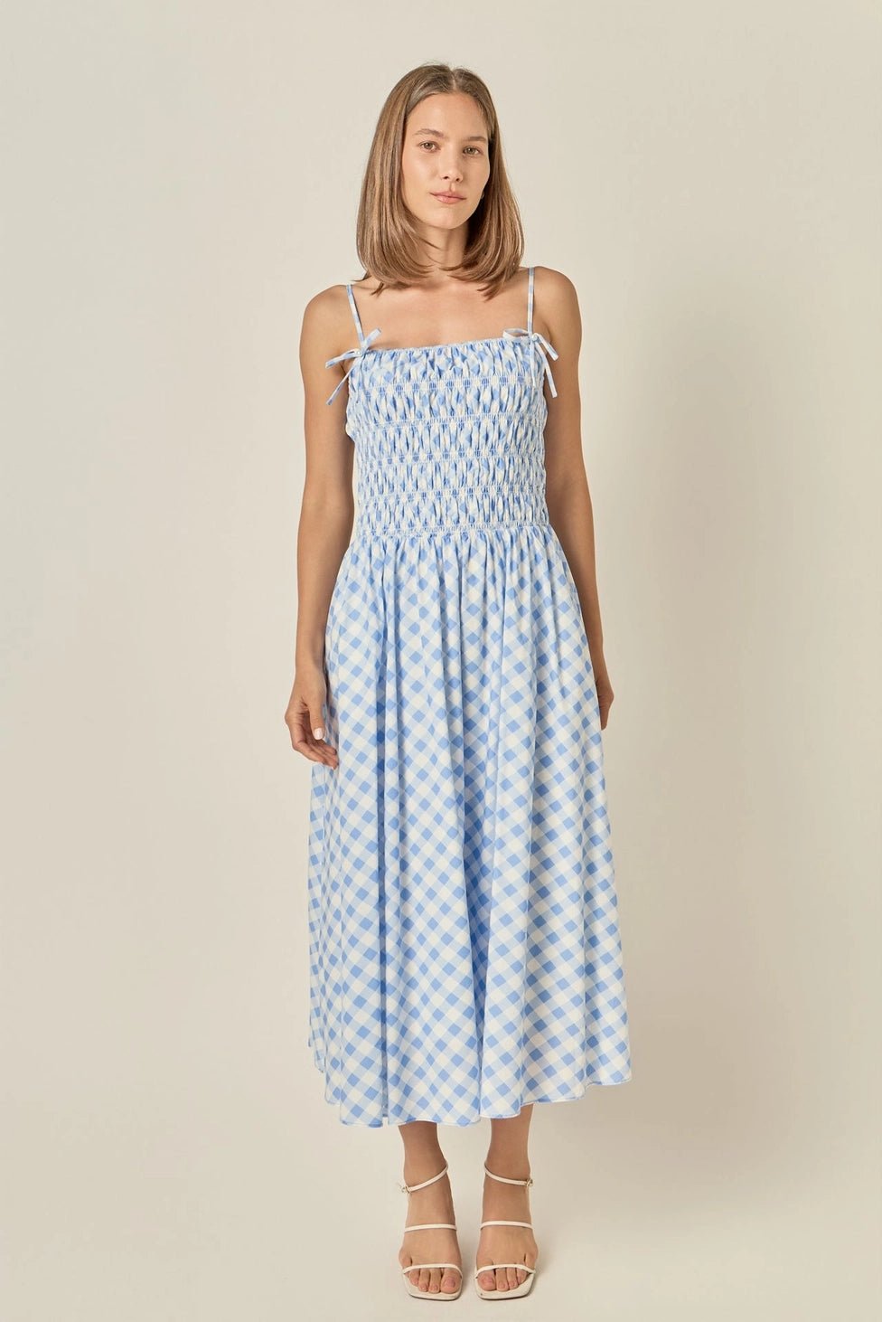 Checked Smocked Midi Dress