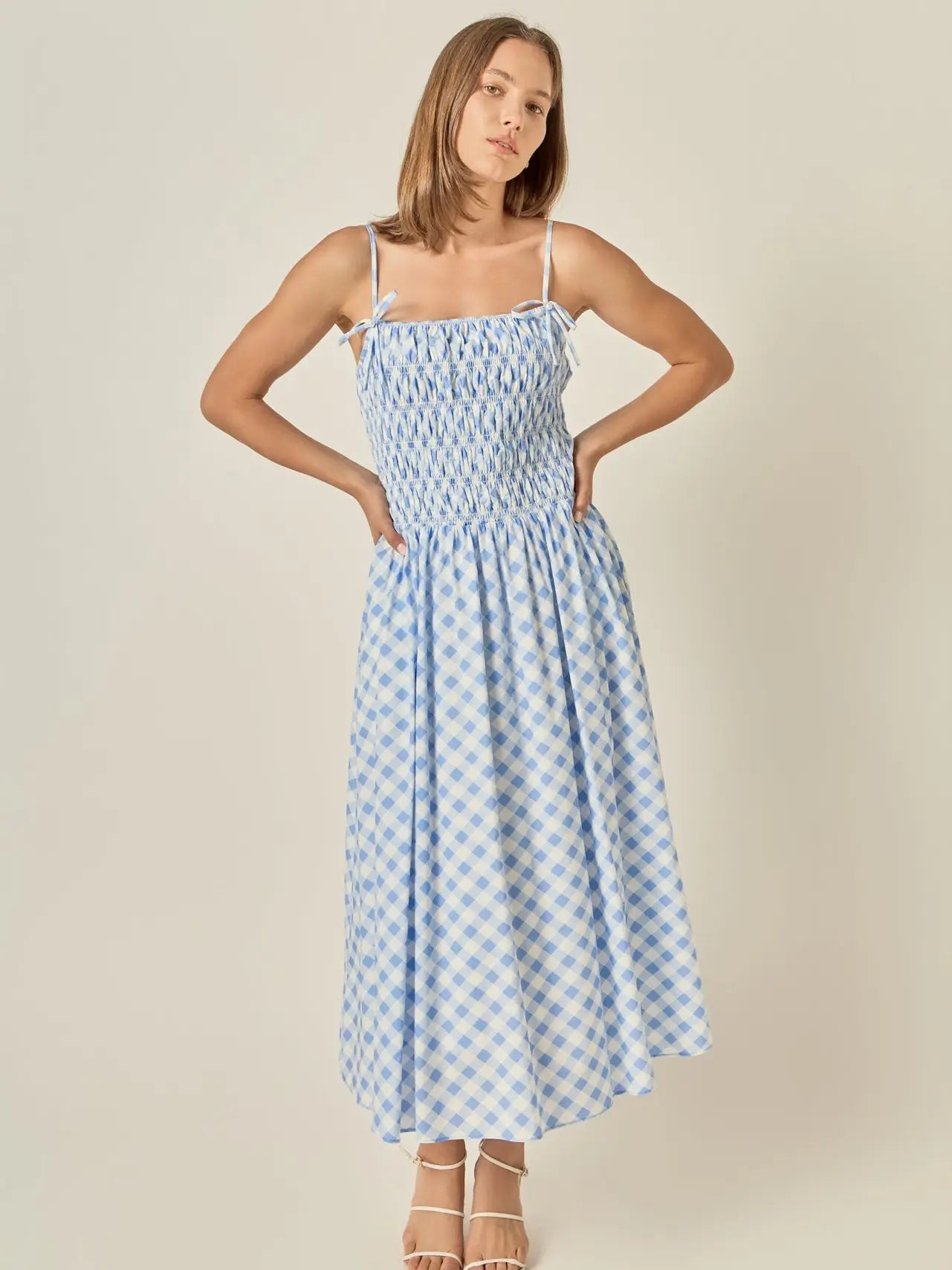 Checked Smocked Midi Dress