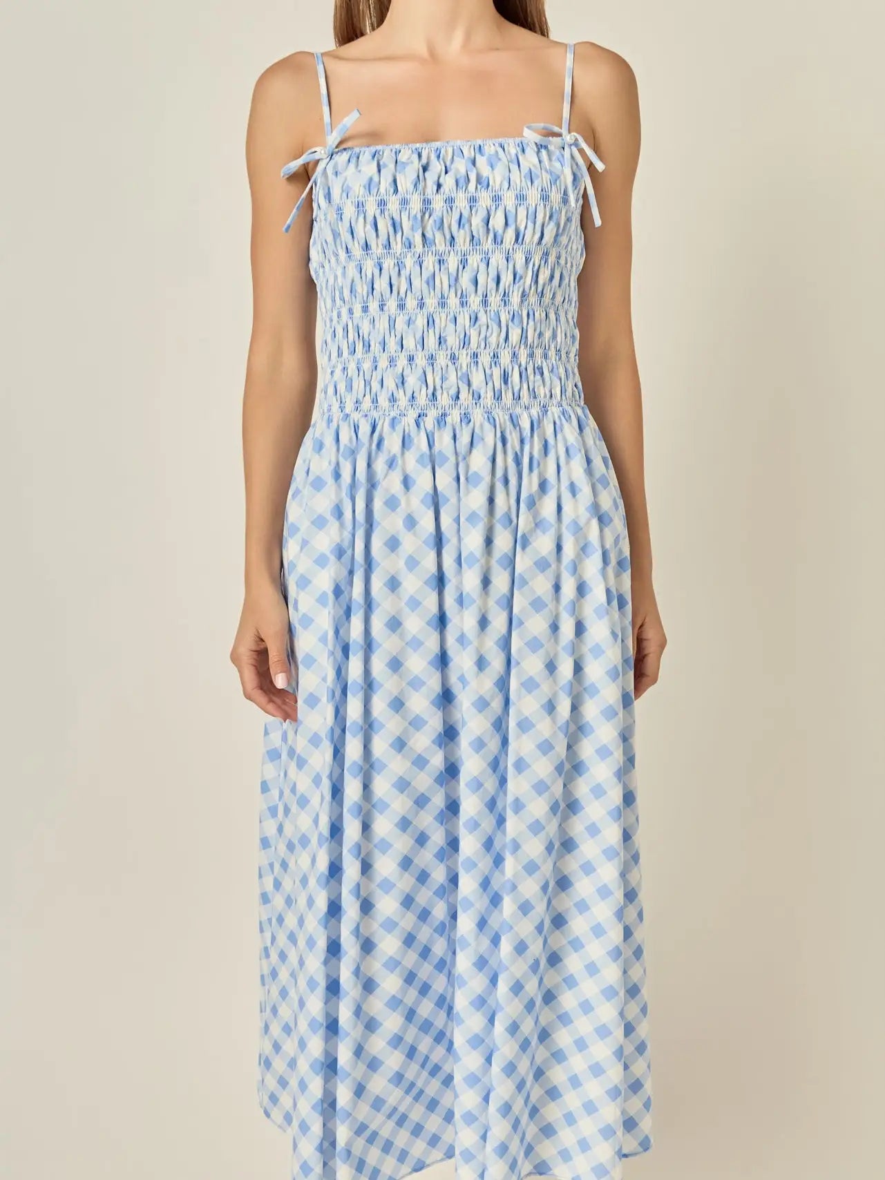 Checked Smocked Midi Dress