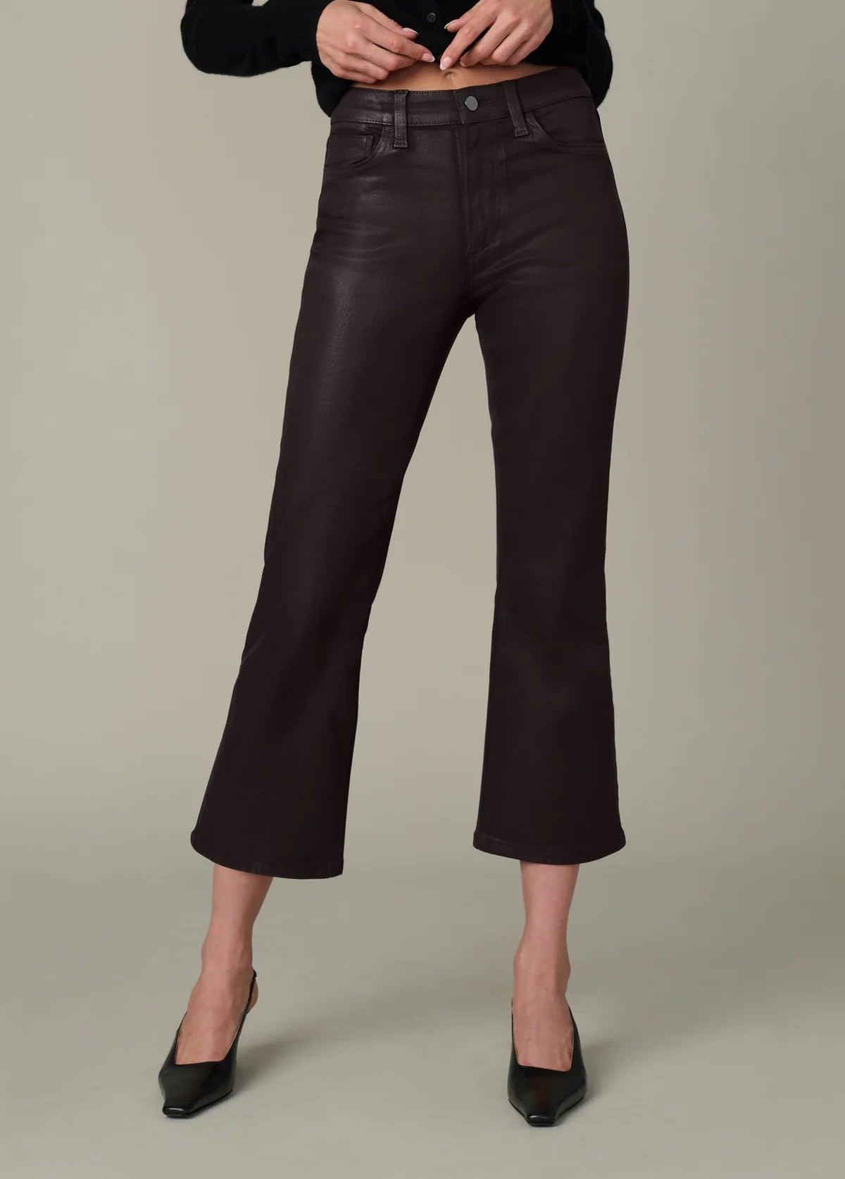 The Callie Cropped Bootcut in Coated Dark Chocolate