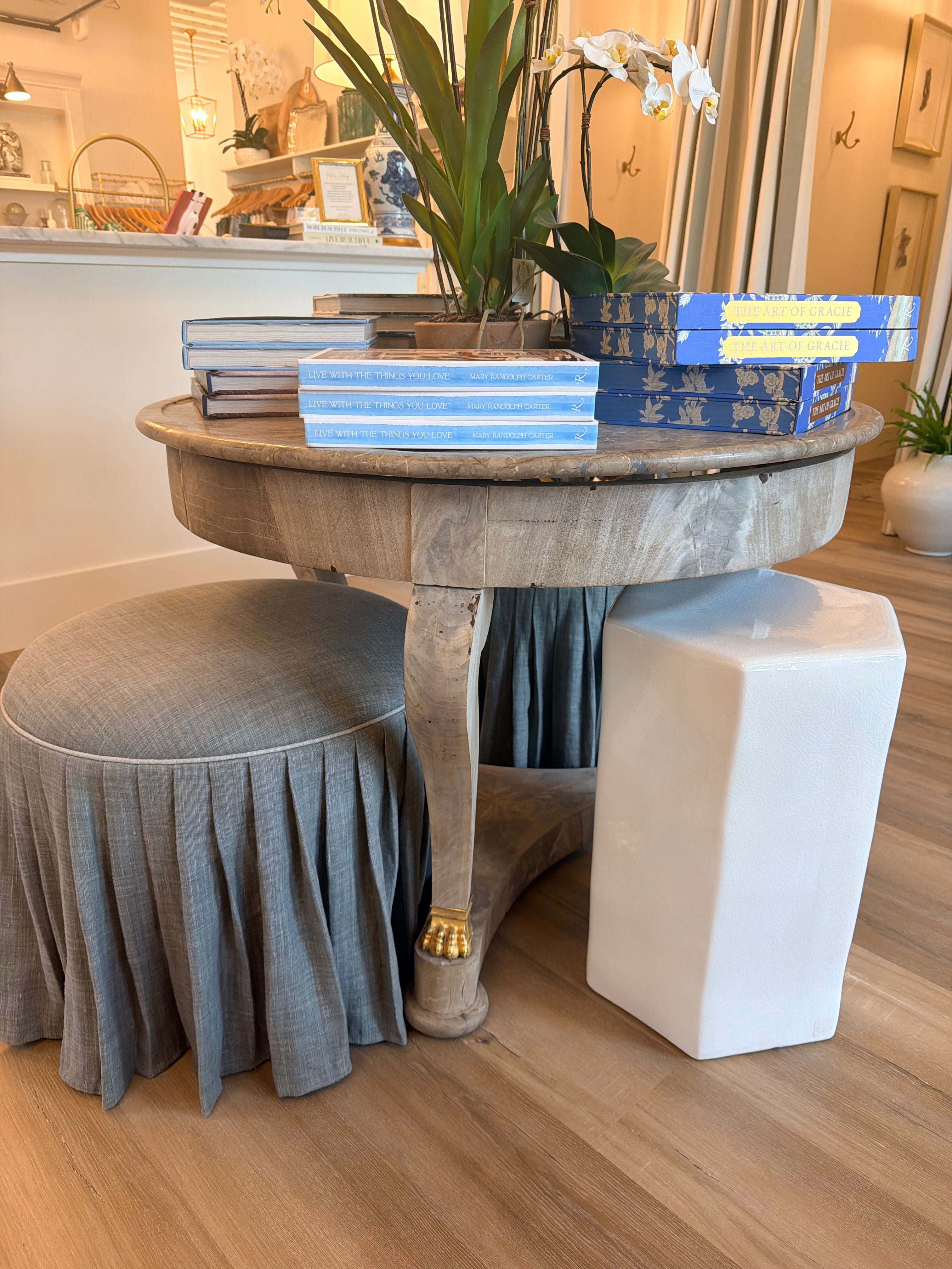 Round French Table with Marble Top