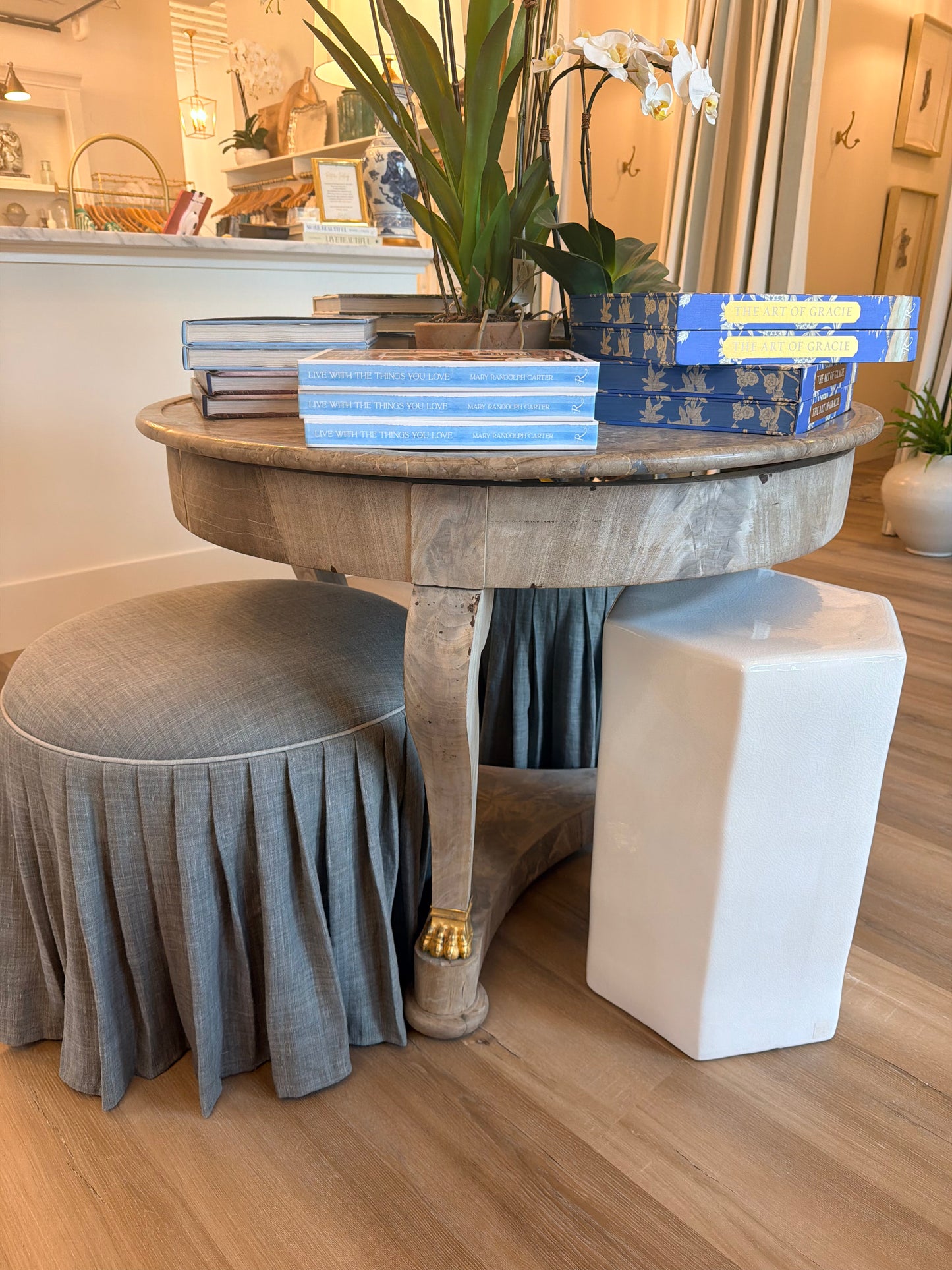 Round French Table with Marble Top