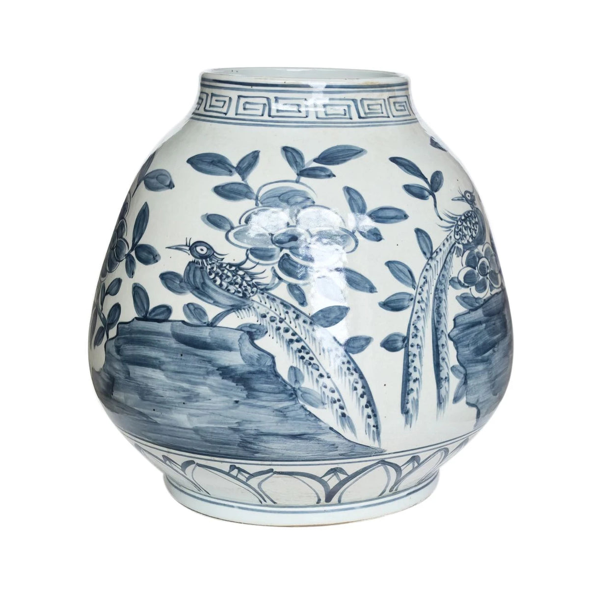 Barclay Butera Couture Blue & White.. Porcelain Mandarin Pot Floral Bird Motif